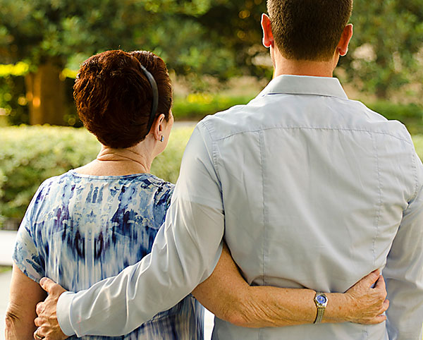 senior-woman with adult son